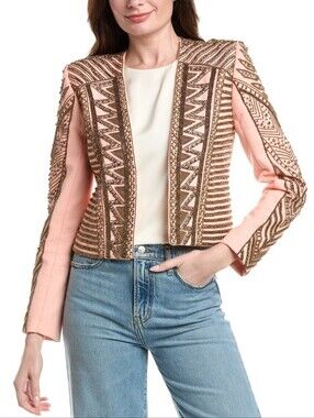 $2500 L'AGENCE sz 8 Blossom Geo Embellished Beaded Jacket Blazer BALMAIN